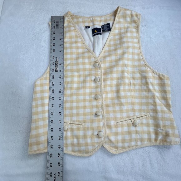 Lizsport Womens Yellow & White Gingham Button-Up Vest Large Lined Lightweight - Picture 7 of 7
